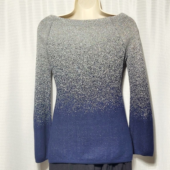 WHBM Silver & Navy Blue Ombre Long Sleeve Sweater (XXS) - Picture 4 of 10
